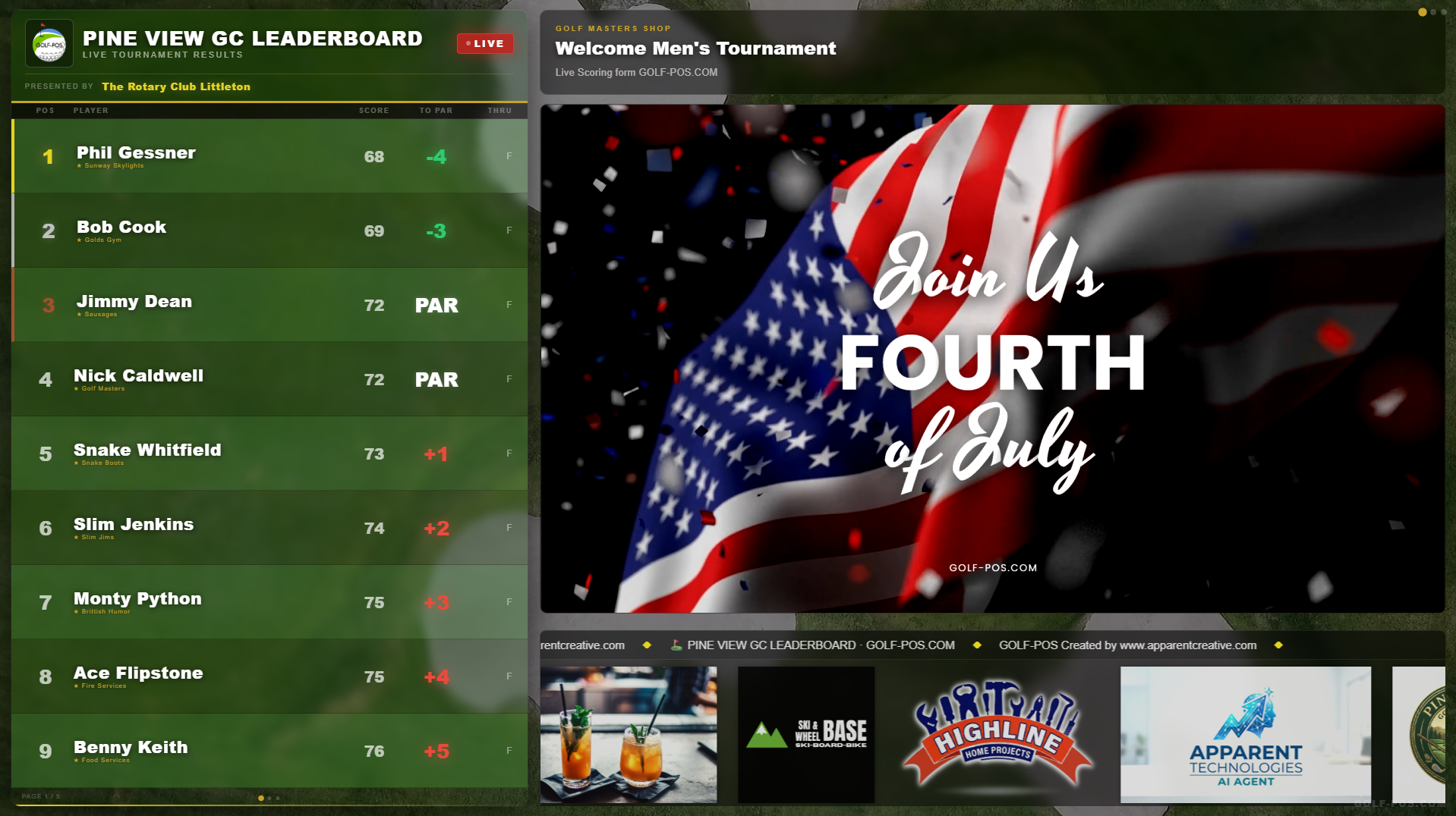 On-course club display monitor view