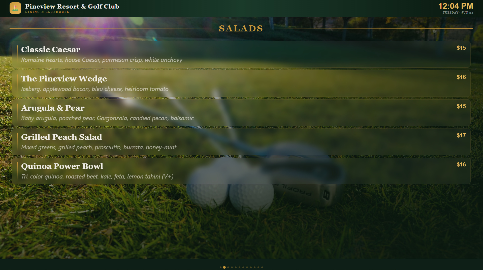 On-course club display monitor view